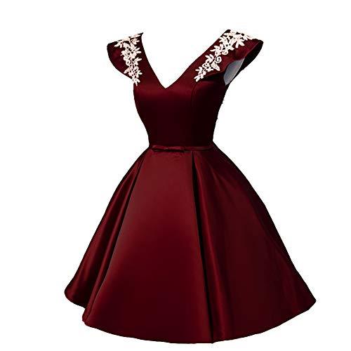 V Neck White Lace Short Satin Formal Prom Homecoming Dress Party Burgundy US 16
