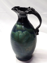 Vintage Teal Swirl Mottled Pottery 10” Beer Water Pitcher Jug - Unknown ... - £11.30 GBP