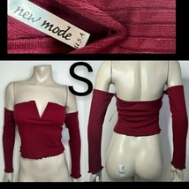 Burgundy Ribbed Off Shoulder Long Sleeve Blouse   Size S - $18.70