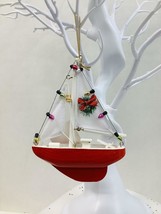Sailboat Christmas Tree Ornament 5 1/2 Inch w/Lights &amp; Mini Wreath - £11.86 GBP