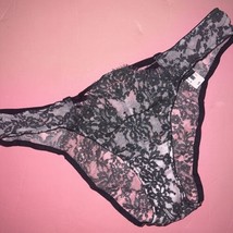 Victoria&#39;s Secret L Panty Black Gray Pink Lace Floral Mesh Crystal Very Sexy - £39.55 GBP
