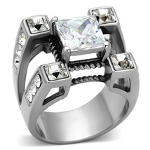 TK1072 Stainless Steel High Polished CZ Ring 10mm Clear Brilliant Jewelry - $33.99