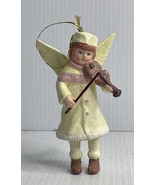 Vintage White 5&quot; Angel Girl Ornament Holding A Violin Made From Bisque P... - £9.28 GBP