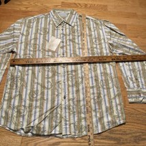 Y2K NEW Vintage Koman Khaki Striped Swirls Button Shirt Long Sleeve Men&#39;... - $26.99