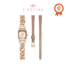 [J.ESTINA] TIARA Metal Chain Watch + Leather Band Set (JWT1ME2BF210RGRG0) - $455.00