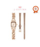 [J.ESTINA] TIARA Metal Chain Watch + Leather Band Set (JWT1ME2BF210RGRG0) - £358.04 GBP