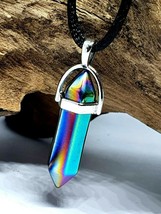 Angel Aura Collar Colgante Cuarzo Piedra Oro Metálico Arco Iris Cuerda C... - £4.29 GBP