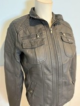 YMI Dark Gray Faux Leather Faux Fur Lined Bomber Jacket Size S - $37.99