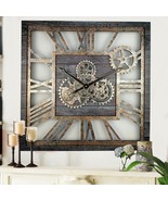 Wall clock 24 inches Square with real moving gears Carbon Grey - £156.74 GBP