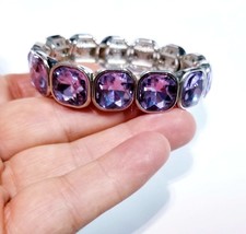 Rhinestone Bracelet Stretch, Medium Purple Bracelet, Crystal Pageant Prom Jewelr - £30.63 GBP