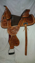 Western treeless leather saddle 16&quot; on Eco leather buffalo on drum dye finished - £434.77 GBP