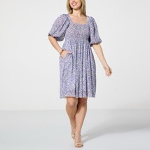 Nina Leonard Ditsy Floral Cottagecore Smocked Puff Sleeve Crinkle Knit Dress XS - $19.99