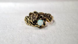 Vintage Victorian 14K Yellow Gold Opal Diamond Ladies Ring Size 4 3/4 K318 - £333.95 GBP