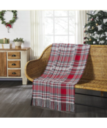 Farmhouse Christmas Red Black Gray Plaid Woven Cotton Fringed Throw Blanket - $33.90