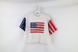 Vintage 90s Streetwear Womens Medium Distressed USA Flag Crop Top T-Shirt USA - £27.65 GBP