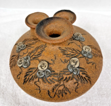 Vintage Handmade Carma Sand Art Pottery Floral Triple Wick Oil Lamp Vase... - $38.12