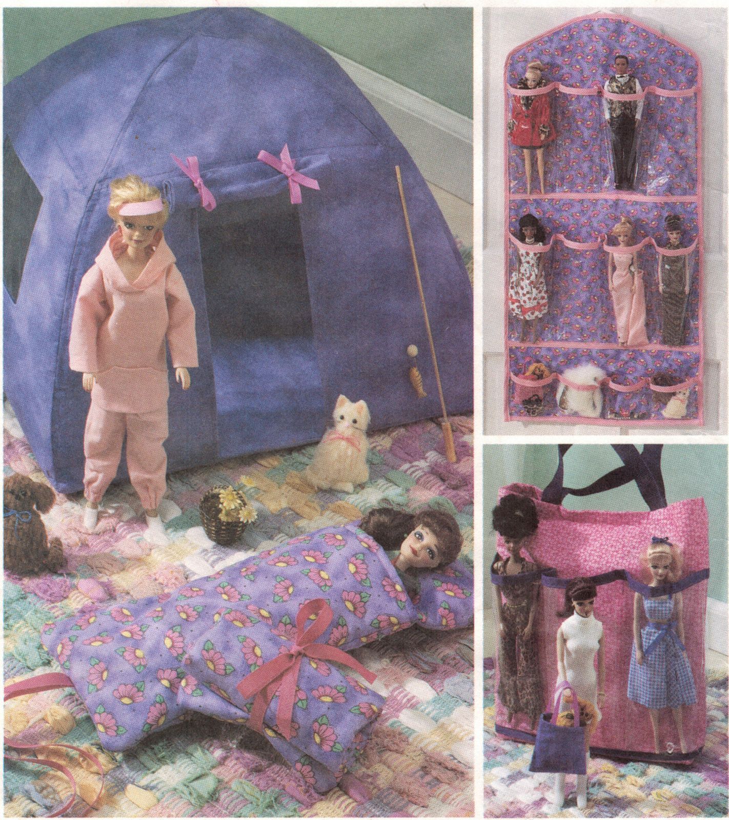 Barbie Doll Carry Tote Bag Organizers Tent Sleeping Bag Camping Sew Pattern - £10.97 GBP