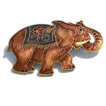 Cloisonné Elephant Brooch 1970s Red Floral Blanket Vintage Asian Jewelry... - £11.66 GBP