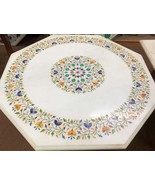 30&quot; White Marble  Coffee Table  Lapis Lazuli Inlay Home Decor Luxary Tab... - $2,300.00
