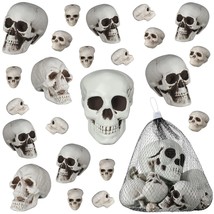 23 Pcs Halloween Skeleton Head Muti Size Mini Plastic Skull Props Realistic Look - £20.55 GBP