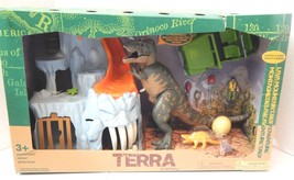 Terra By Battat Electronic T-Rex Big Playset Lava Mountain Dinosaur 14 Piece Set - £44.38 GBP