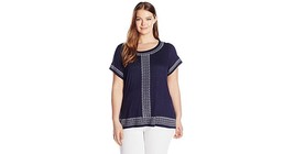 Rafaella Women&#39;s Royal Blue Embroidered Slub Jersey Knit Top Size XL - £11.90 GBP