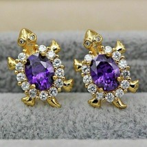 4.40Ct Oval Simulated Amethyst Tortoise Stud Earrings 14k White Gold Plated - £105.02 GBP
