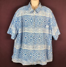Irvine Park Full Zip Polo Shirt 2XL Blue &amp; White Geometric Pattern - $21.73