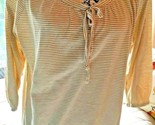 Indigo Great NW Beige Striped Career Blouse Shirt Size Medium Gathered  ... - $5.89