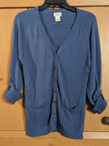 LL Bean Cardigan Sweater Button Front w/ Roll Tab Sleeve Women S Linen B... - £14.65 GBP