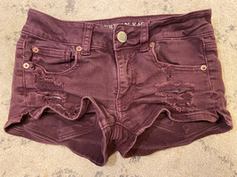 American Eagle Distressed Shorty Shorts Women’s Size 00 Maroon Purple F9 - £9.89 GBP