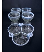 Vintage Anchor Hocking Moonstone Hobnail Glass 4 Sherbets &amp; Divided Reli... - $24.99