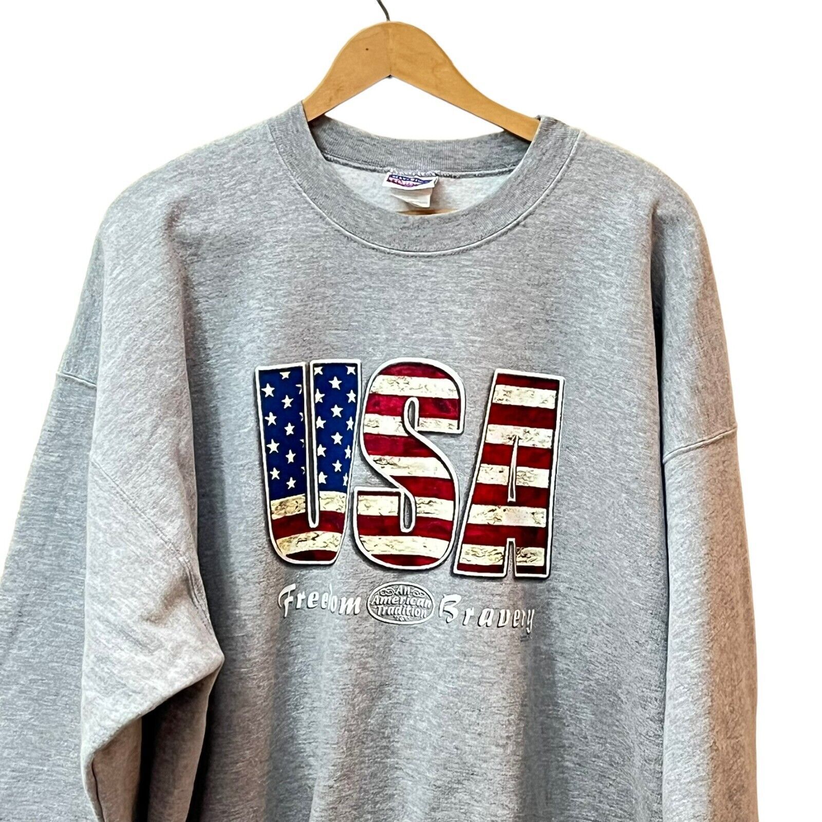 Primary image for Hanes USA Sweatshirt Men 2XL Heather Gray Heavyweight American Freedom Bravery