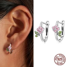 WOSTU Real 925 Silver Fashion Purple Flower Ear Buckles Fine Zircon Earrings For - $23.37