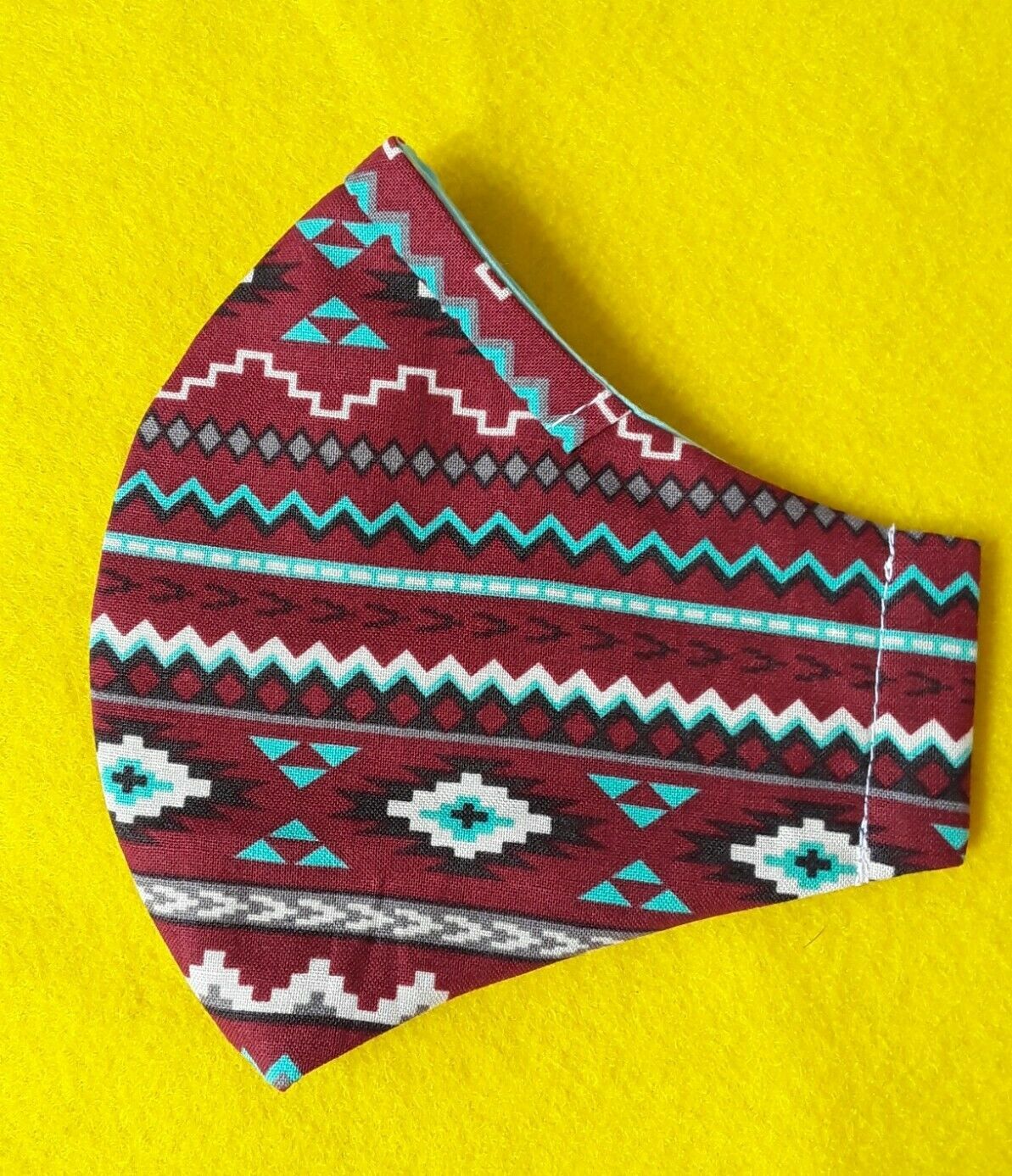FACE MASK WASHABLE COTTON REUSABLE SOUTHWESTERN DESIGN BURGUNDY / TURQUOISE - $3.46