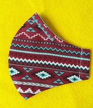 FACE MASK WASHABLE COTTON REUSABLE SOUTHWESTERN DESIGN BURGUNDY / TURQUOISE - £2.72 GBP