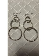 Silver Hoop Textured Dangle Earrings 2.5” - €7,62 EUR