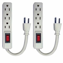 2 Pc 3 Outlet Surge Protector Power Strip Grounded Flat Plug 5&quot; Extensio... - £27.13 GBP