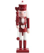 Wooden Christmas Nutcracker,14&quot; RED &amp; WHITE HEARTS &amp; KISSES KING W/CUPCA... - £27.39 GBP