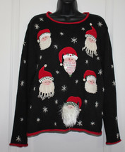Northern Isles Sweater Womens Large Santa Snowflakes Sequined Embroidered - $29.02