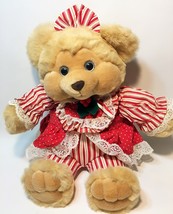 Dan Dee Teddy Bear RARE Plush Tan Stuffed Animal Red White Striped Dress... - £46.98 GBP