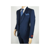 Men Suit BERLUSCONI Turkey 100% Italian Wool Super 180's 3pc Vested #Ber16 Navy image 6