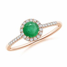 ANGARA Round Emerald Halo Ring with Diamond Accents for Women in 14K Solid Gold - £563.14 GBP