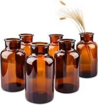 Piniwon Set Of 6 Amber Bud Vases, Small Glass Vases, Vintage Medicine Bottles, - £31.99 GBP