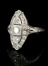 Antique Filigree Vintage Ring/Art Deco Navette Ring/Woman&#39;s Engagement Ring - $123.29