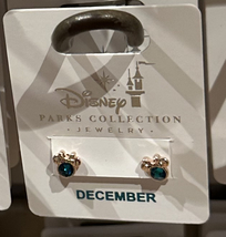 Disney Parks Minnie Mouse Faux Zircon December Birthstone Earrings Gold Color