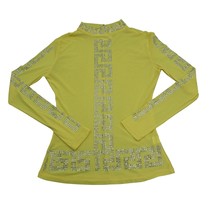 Casual Shirt Womens 1X Yellow Sheer Long Sleeve Mock Neck Beaded Outwear - $18.69