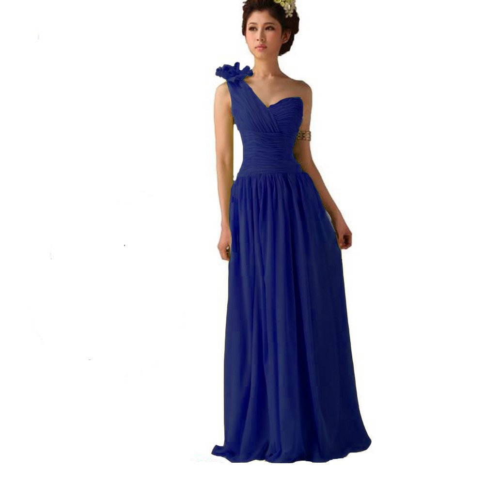 Kivary Women's One Shoulder Long Pleated Prom Bridesmaid Dresses Royal Blue US 1