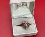 Vintage 14k &amp; 10k Yellow Gold Ruby Diamond Chip Cluster Ladies Ring Size... - £229.17 GBP