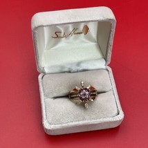 Vintage 14k &amp; 10k Yellow Gold Ruby Diamond Chip Cluster Ladies Ring Size 8 RKC - £225.38 GBP